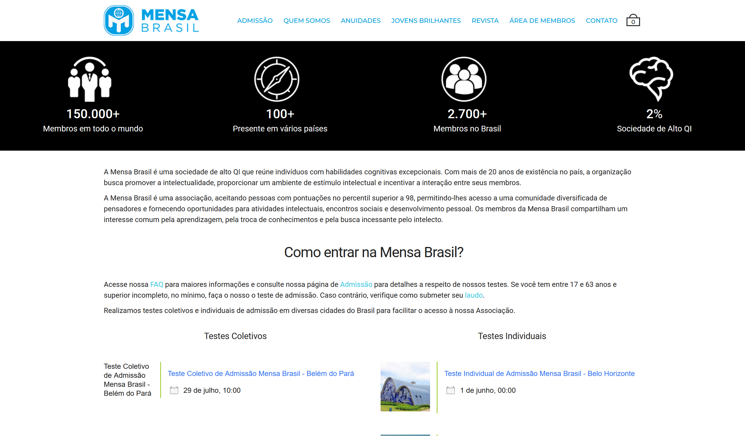 Site antigo da Mensa Brasil